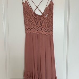 Lace Trim Dress in Rust